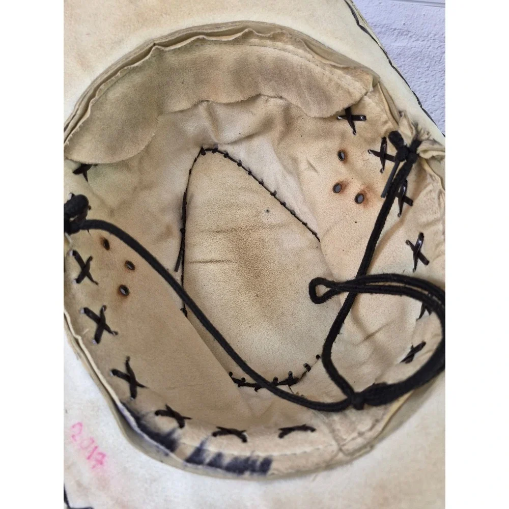 Mens Woven Straw Cowboy Hat Tan Black Wide Brim Western Sun Hat with Chin Strap